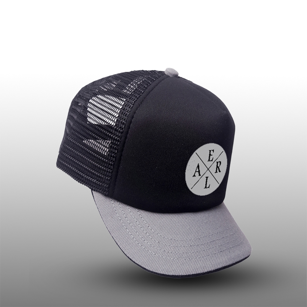 Topi Trucker Caps Black Visor Pendek, Topi Jaring lidah Pendek 5 cm