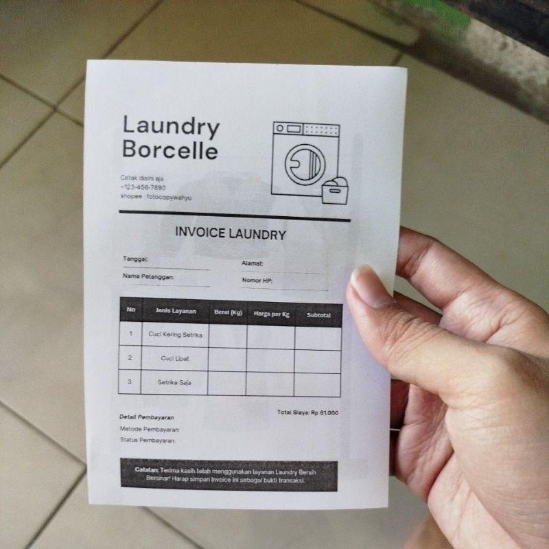 

Invoice laundry / faktur laundry /nota cuci pakaian 100pcs