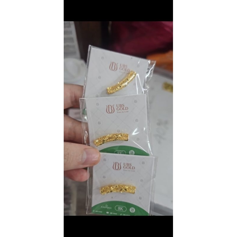 Liontin pipa bambu gelang tali slobok charm kuning emas asli 375 8k