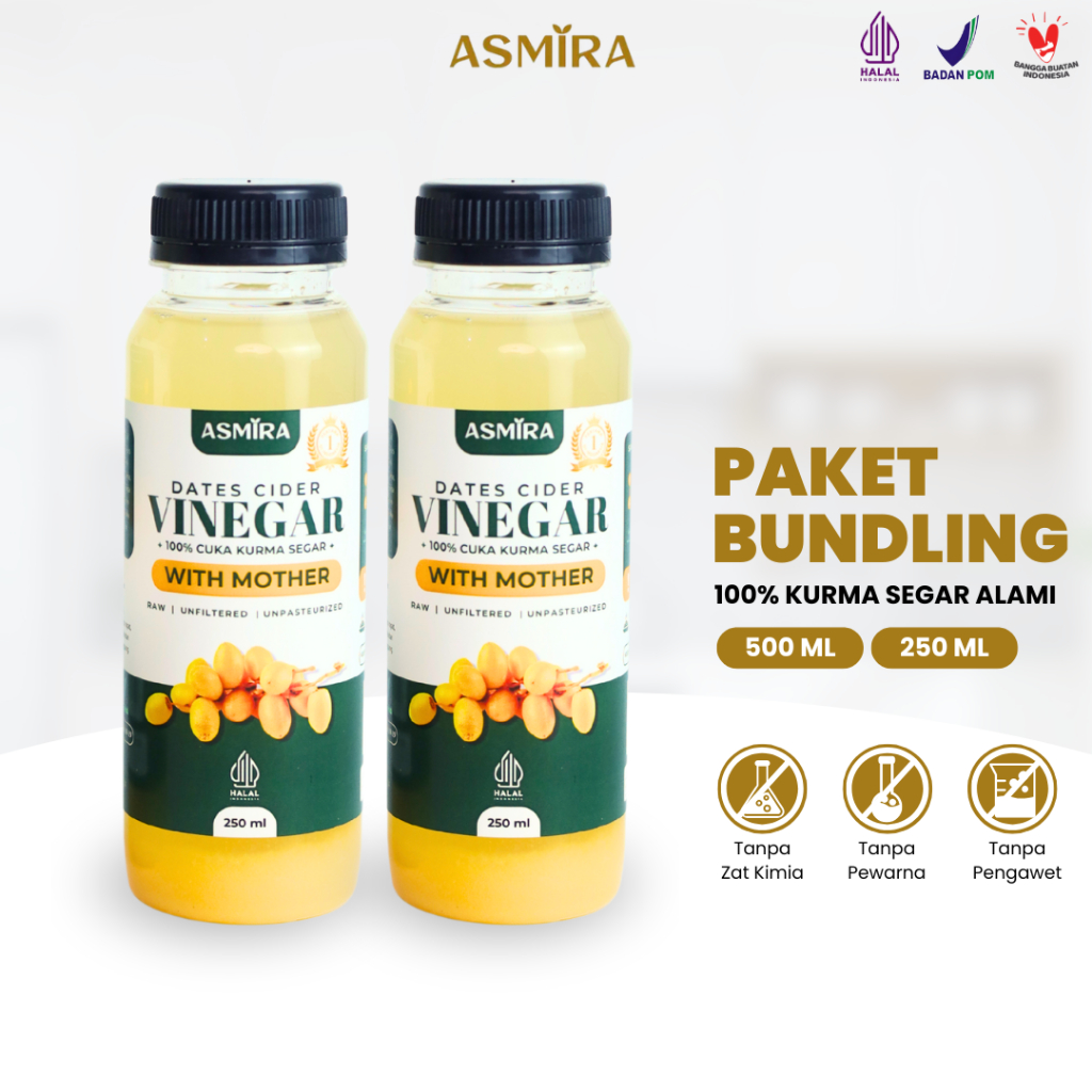 

Paket Bundling Asmira Cuka Kurma Segar Alami 2 Botol 250ml Dates Cider Vinegar With Mother