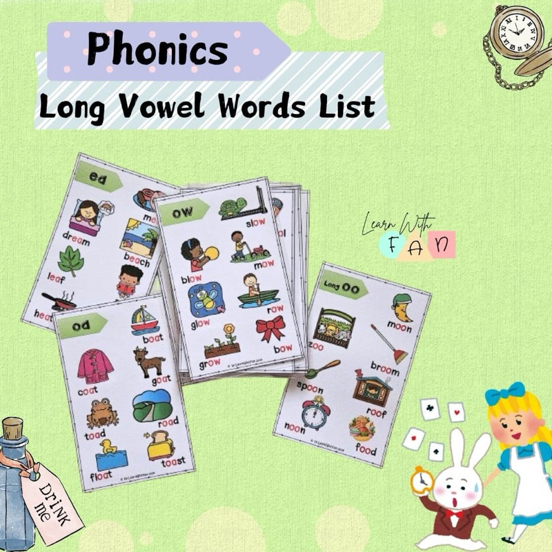 LearnWithFan • Phonics Long Vowel Words List Card