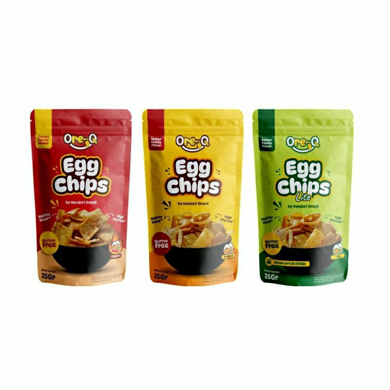 

OreQ Egg Chips - Keripik Telur - Secret Family Flavor, Snack Protein Telur Utuh dengan Nutrisi Lengkap, Varian Original Pedas & Lite, Nikmat dan Praktis