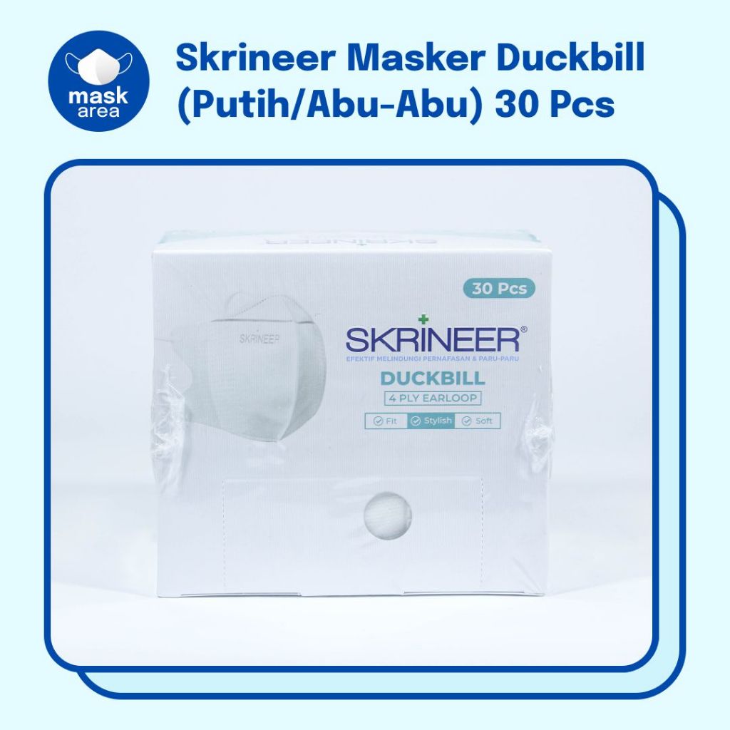 Masker Skrineer Duckbill (Cantol) Putih/Abu-Abu 4 Ply 30 Pcs