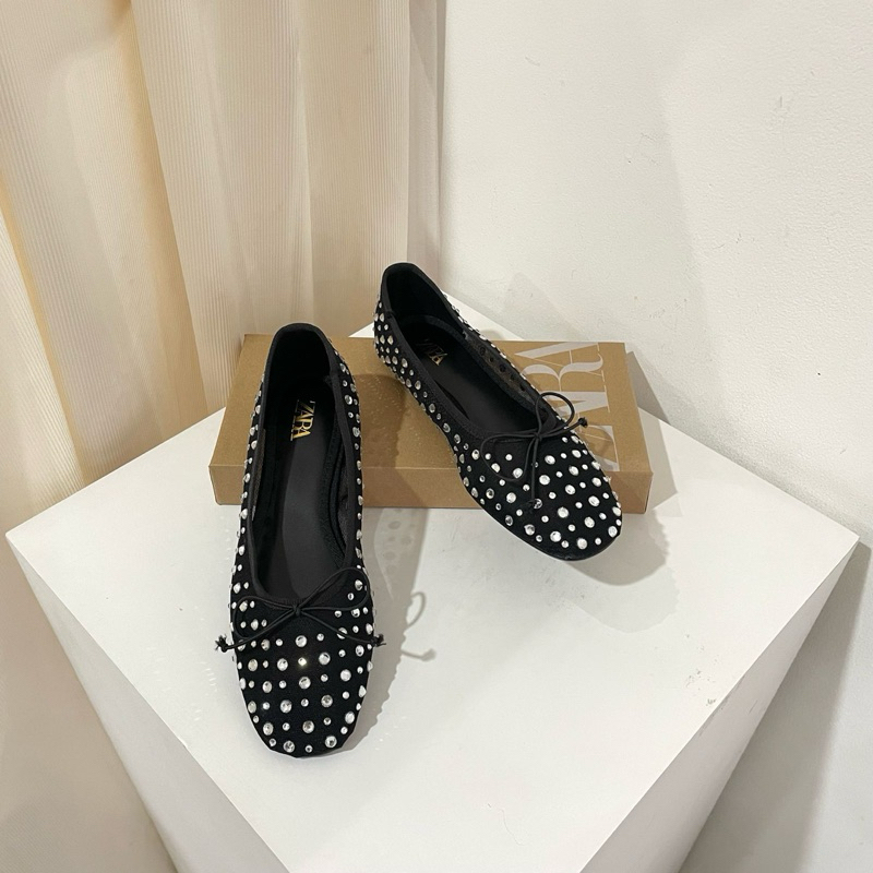 Diamond flatshoes by Zara high quality fashion shoes sepatu wanita flat ribbon tie high quality dail