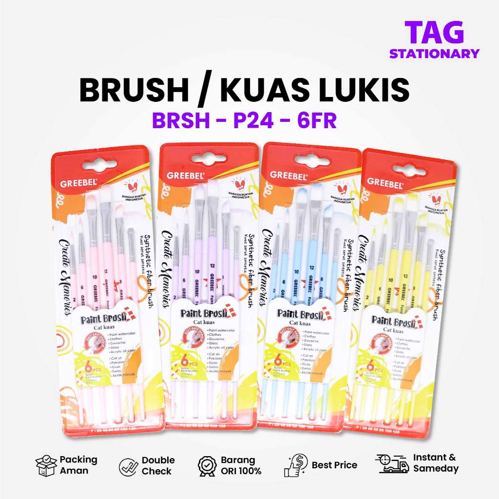 

GREEBEL Kuas Lukis / Brush Paint Set BRSH-P24-6FR / Kuas Melukis Timur Agung Grosir