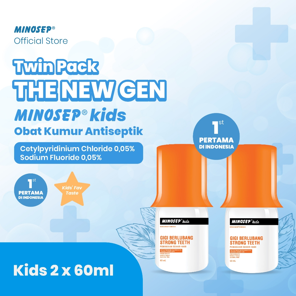 Minosep KIDS Obat Kumur Antiseptik 60ml 2 botol Anak-Anak Sariawan Gusi Bengkak Sakit Gigi Bau Mulut
