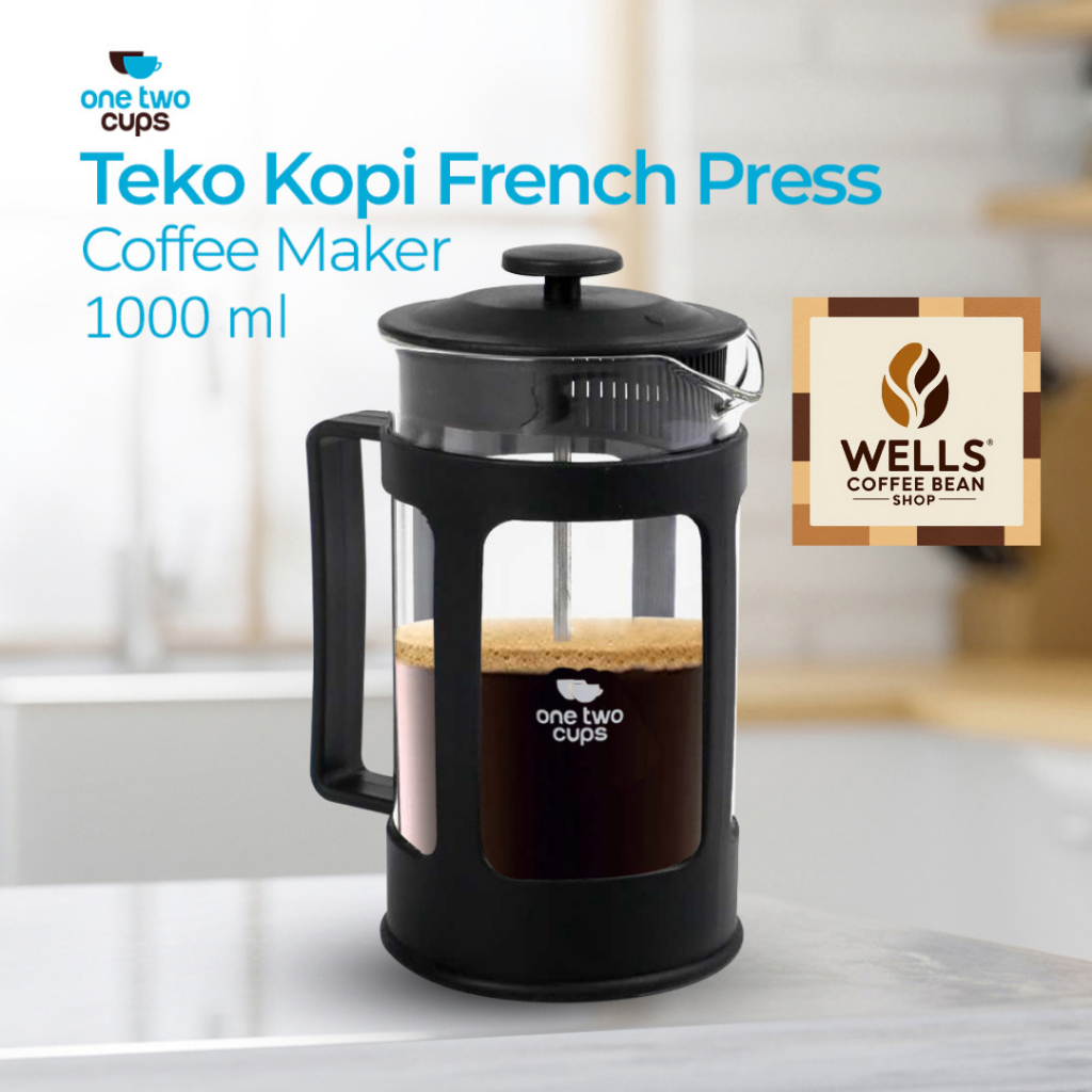 Well's Toko Biji Kopi - FRENCH PRESS 1000 ML / 1 L HITAM COFFEE PLUNGER KACA FILTER ALAT SEDUH KOPI