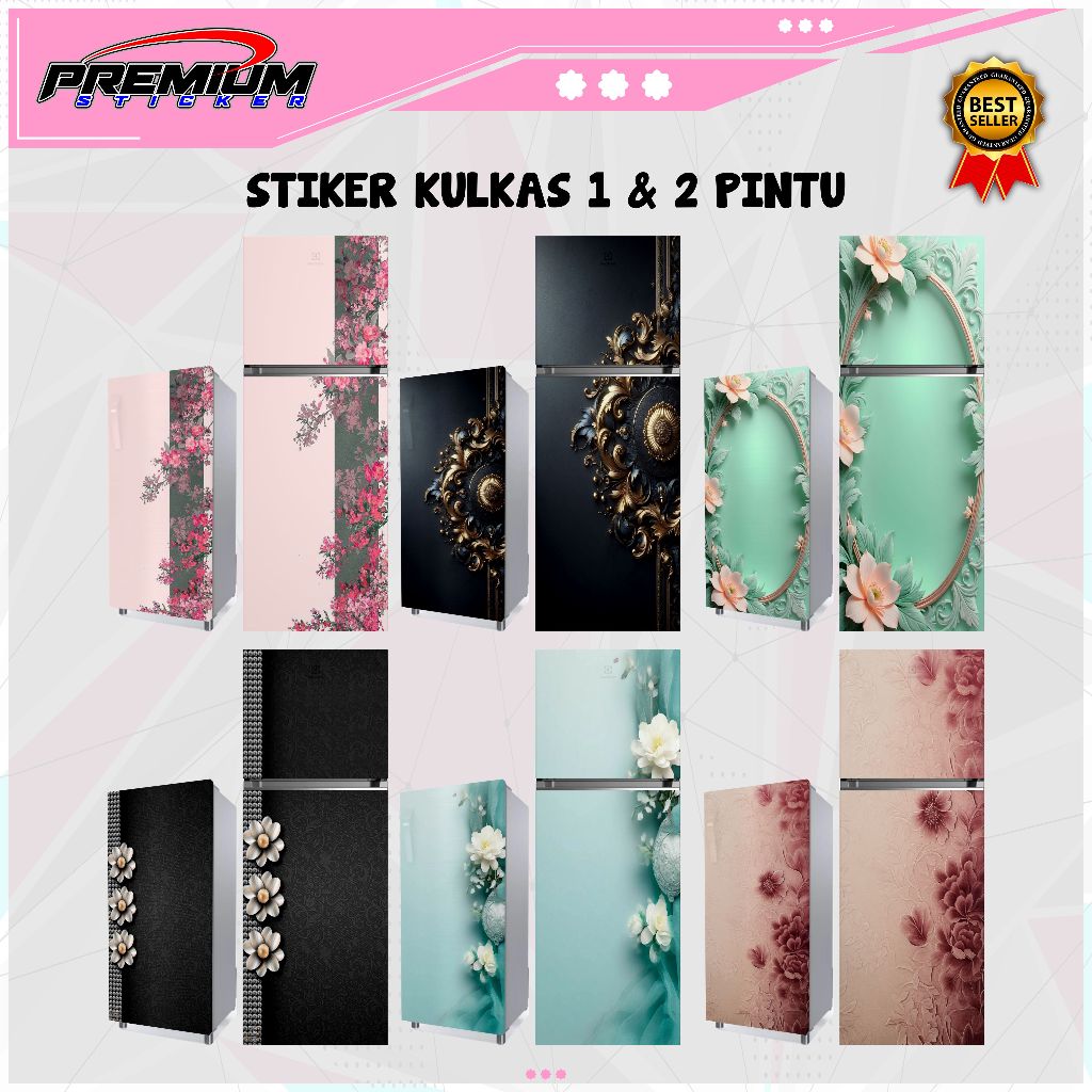 STICKER KULKAS KEREN KULKAS 1 PINTU KULKAS 2 PINTU /MOTIF GAMBAR BUNGA / WATERPROOF TAHAN PANAS /K47