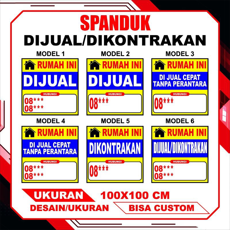 Cetak Spanduk Rumah Dijual / Dikontrakkan Custom