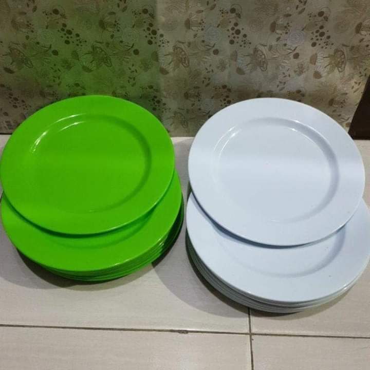 1 LUSIN PIRING CEPER SILVER SEMI MELAMIN COCOK UNTUK KATERING