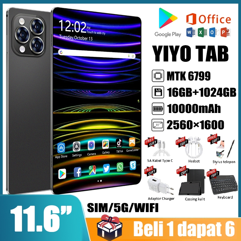 【Beli 1 Gratis 7】YIYO Tablet PC Baru Children's Tablet RAM 16GB + 1024GB 5G Wifi Tablet Murah Cuci G