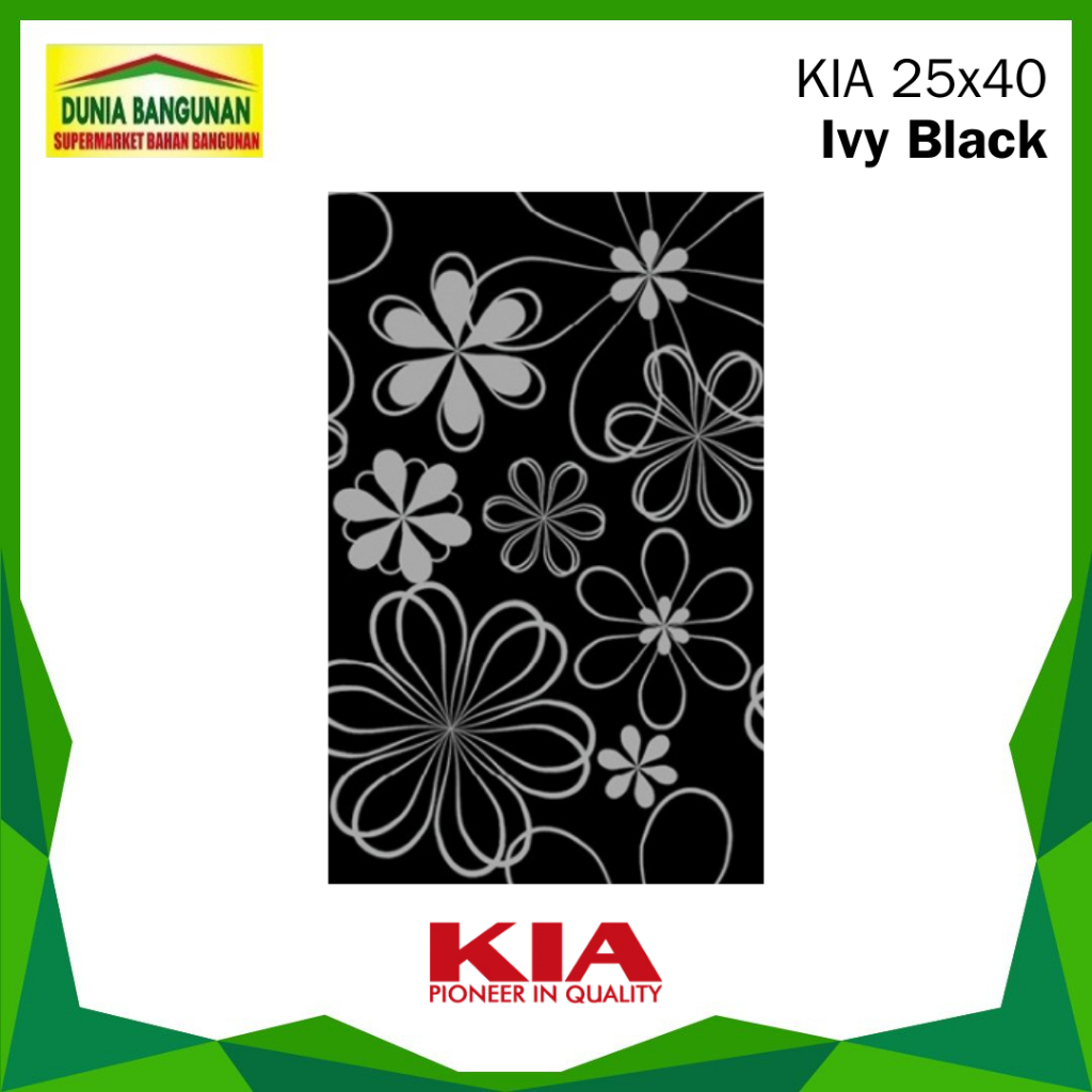 Keramik 25x40 KIA Ivy Black Keramik Dinding/ Keramik Glossy/ Keramik Dapur / Keramik Kamar Mandi