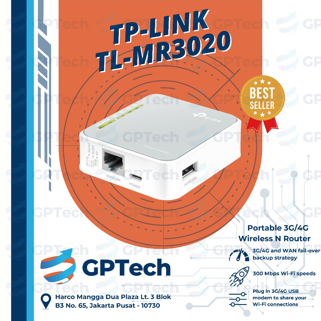 TP-LINK TL-MR3020 Portable 3G/4G Wireless N Router 3G Router 4G Router (GA BISA COLOK SIMCARD TAPI B