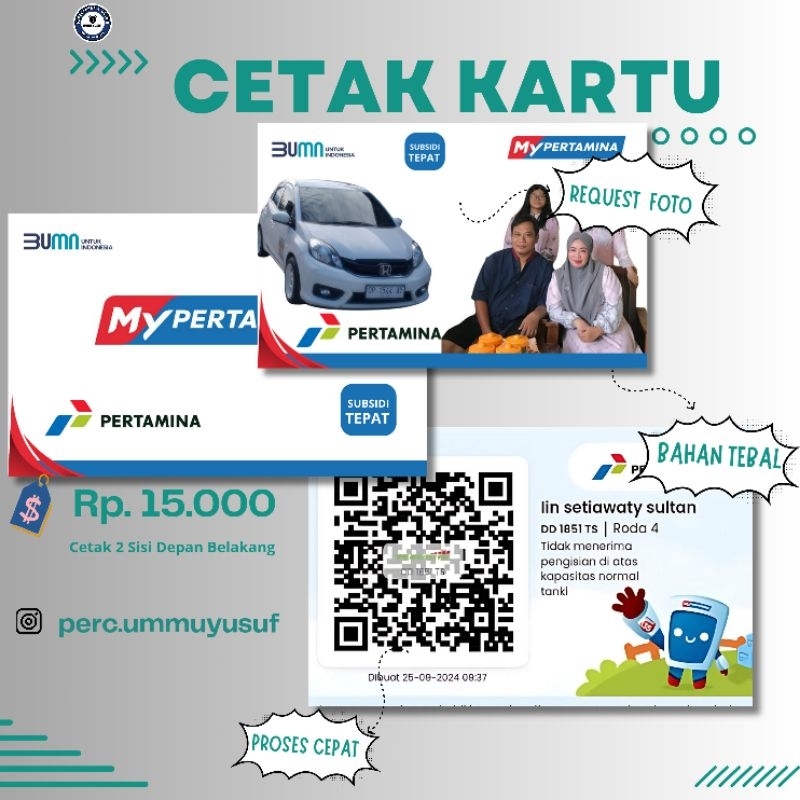 

Cetak Id Card,Kartu Pertamina, Dan Kartu Lainnya Proses Cepat Jadi
