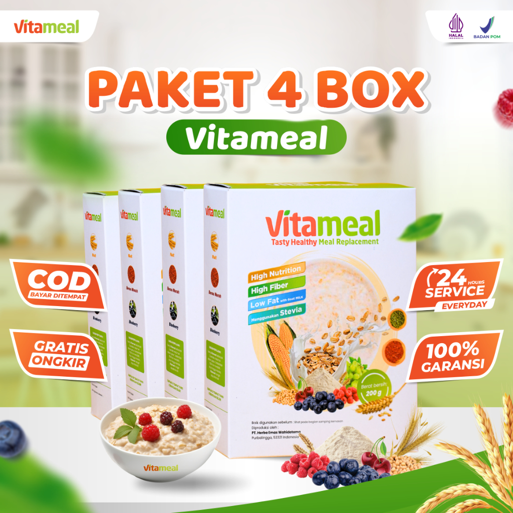 

VITAMEAL Paket 4 Box Sereal Diabetes Multigrain Ampuh Menurunkan Gula Darah Tinggi Mencegah Diabetes Kolesterol Herbal Alami Tanpa Efek Samping / Vitameal Diabetes