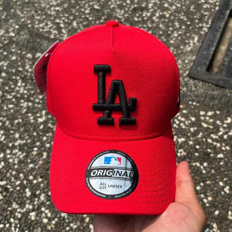 ZACKLABEL - Topi Semi Original Logo LA Bordir Timbul - Full Tag MLB - cod Warana Merah