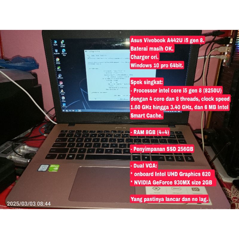 LAPTOP ASUS A442U RAM 8GB SSD 256GB NVIDIA 930MX 2GB