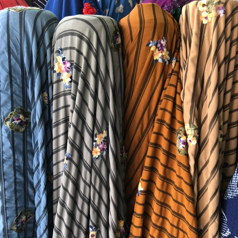 kain cey crinkle - kain crinkle motif bunga timbul - kain cey crinkle Korea - kain cey pompom - kain