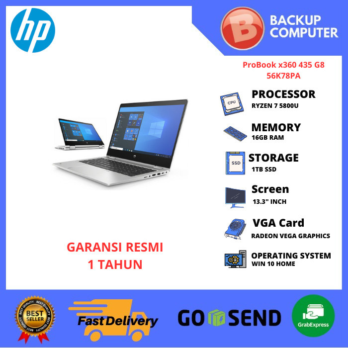 LAPTOP 2IN1 HP PROBOOK x360 435 G8 56K78PA RYZEN 7 5800U 16GB RAM