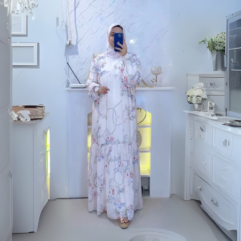 Pastelo SORAYA SET JILBAB gamis motif bunga custome printing warna pastelo by juragan gamis