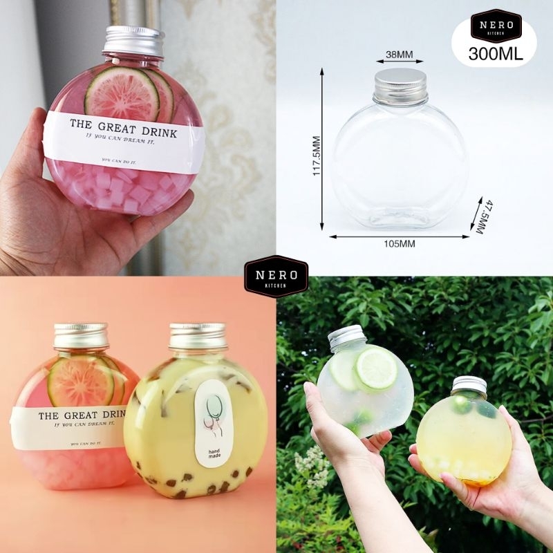 Botol Bening Round 300ml Plastik / Botol Plastik / Botol tempat sabun / Botol minum kemasan / Botol 