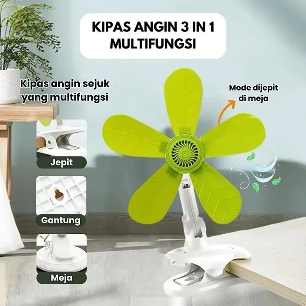 Kipas Angin Javotec 5 Baling ( Jepit / Dinding / Duduk ) / Kipas Angin Jepit 24W / Kipas angin mini 