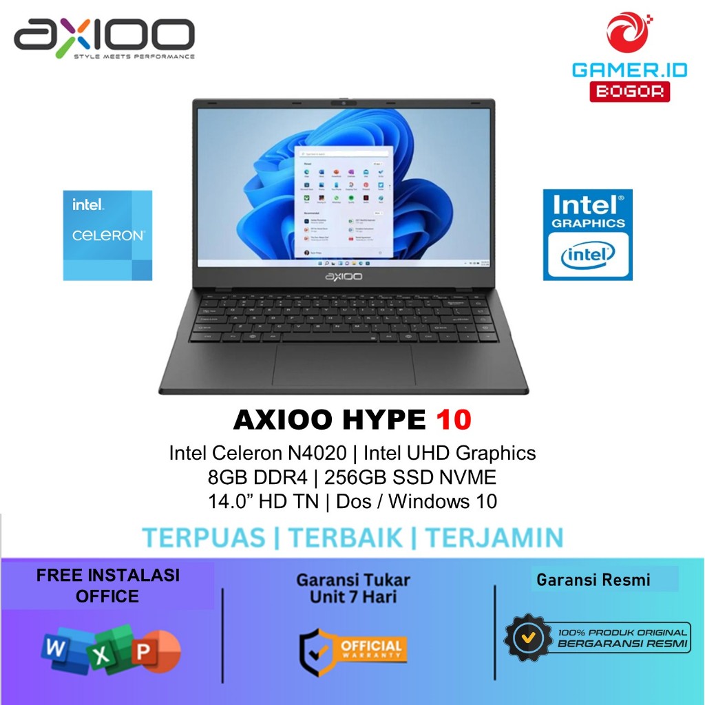 AXIOO HYPE 10 INTEL CELERON N4020 8GB 256GB WINDOWS 10 14.0