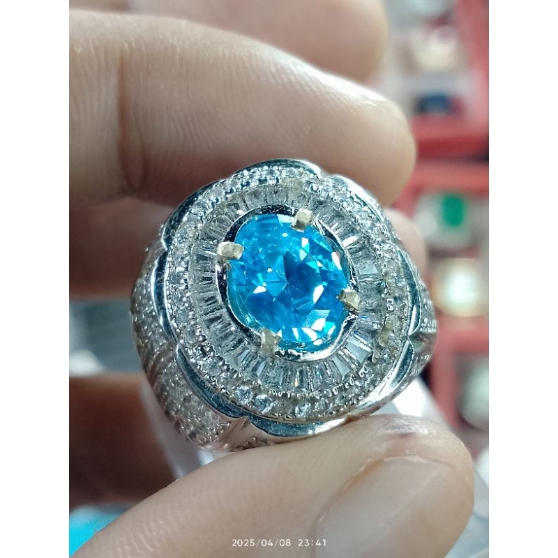 natural blue topaz elektrik tapper mewah semi perak mikro setting