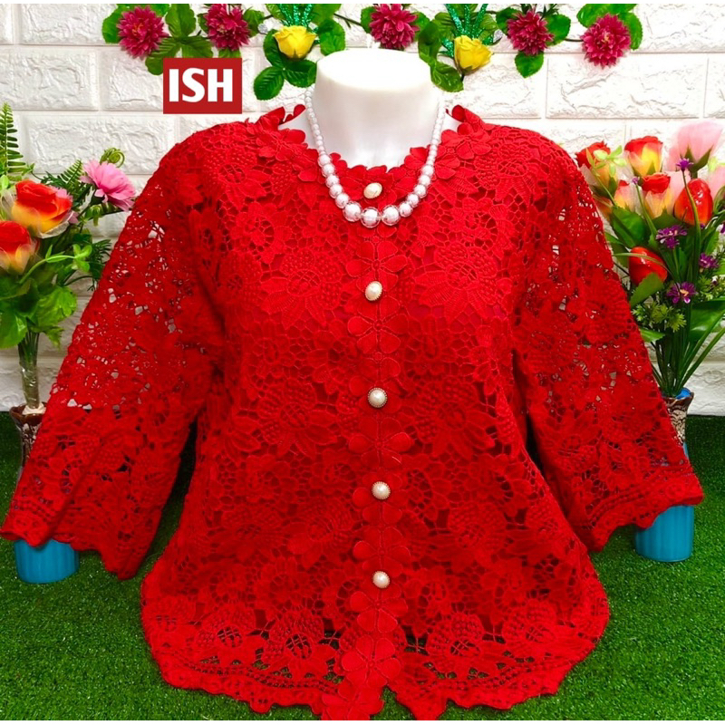 Ready Atasan brokat cantik baju pesta brokat kancing depan