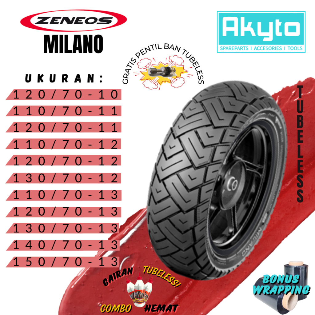BAN ZENEOS MILANO RING 10 11 12 13 / BAN TUBELESS R10 R11 R12 R13 FREE PENTIL + WRAPPING / BAN MOTOR