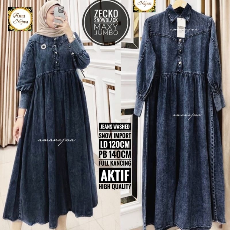 Dress jumbo jeans Dress bordir jumbo by Ama Najwa Gamis levis wanita