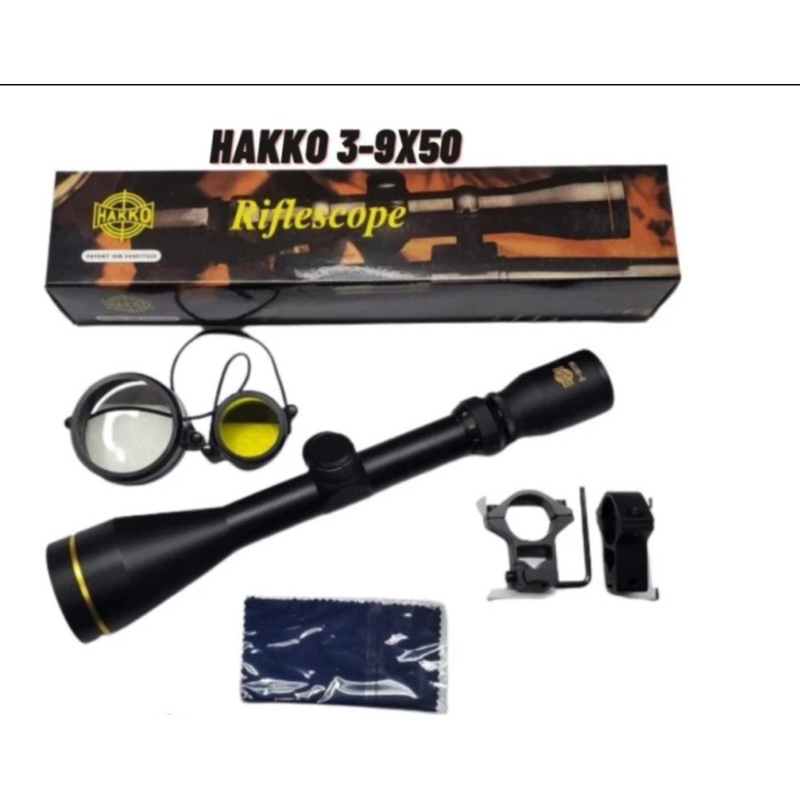 Teleskop Hakko Ring Gold 3-9x50 dengan Reticle Mildot 4 Titik - Teropong, Camping