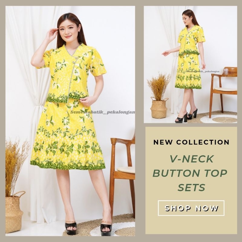 SETELAN BATIK TULIS WANITA ROK LENGAN PENDEK GAYA MODERN