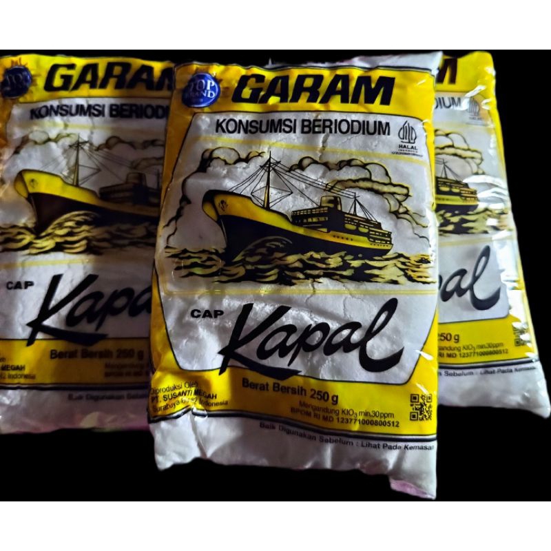 

Garam konsumsi halus beriodium asli cap KAPAL 250gram (garam meja)