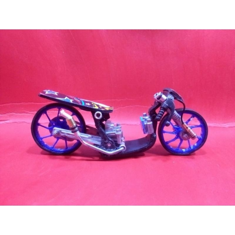 miniatur mainan model drag bike handmade motor drag mainan kekinian (random)
