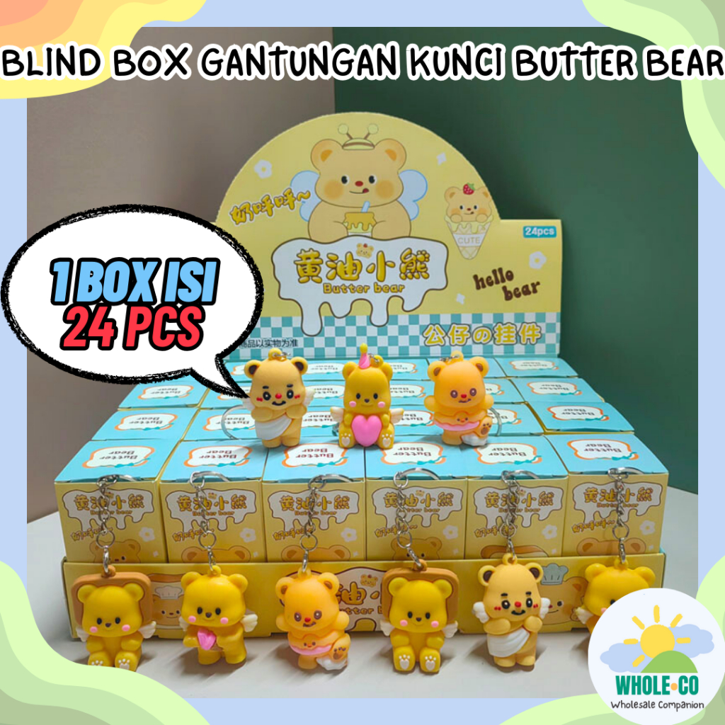 (1 Box Isi 24 Pcs) Gantungan Kunci Blind Box Butter Bear Premium Ganci Misteri Beruang Kuning Lucu U