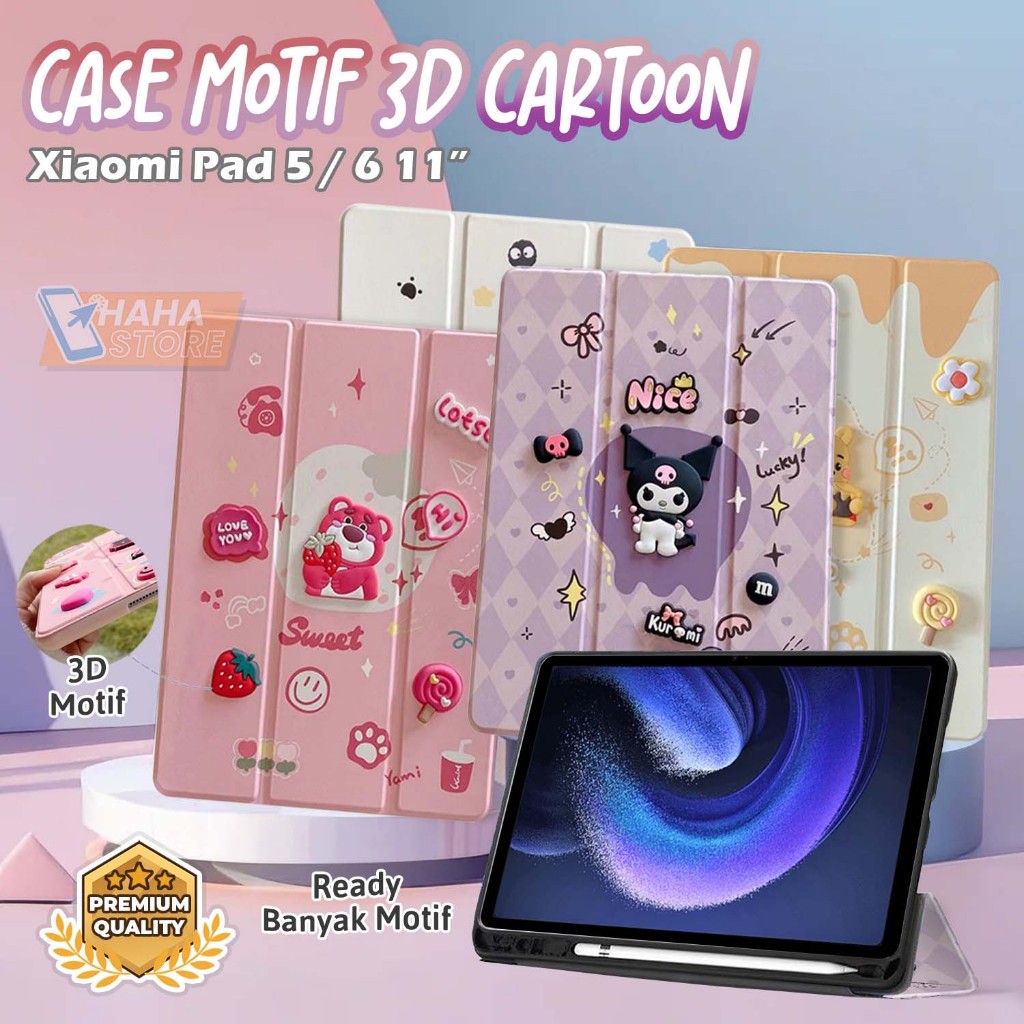 Xiaomi Mi Pad 5 / 6 Pro 11 inch Case 3D Motif Softcase Flip Sarung Leather Karakter Kartun Anak Kids