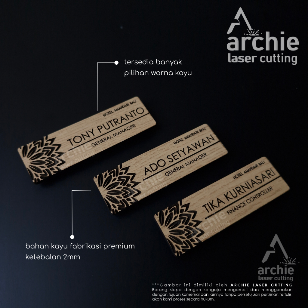 Name Tag Kayu | Name Tag Magnet | Tag Nama Magnet Custom | Pin Nama Custom Magnet | Papan Nama Dada 