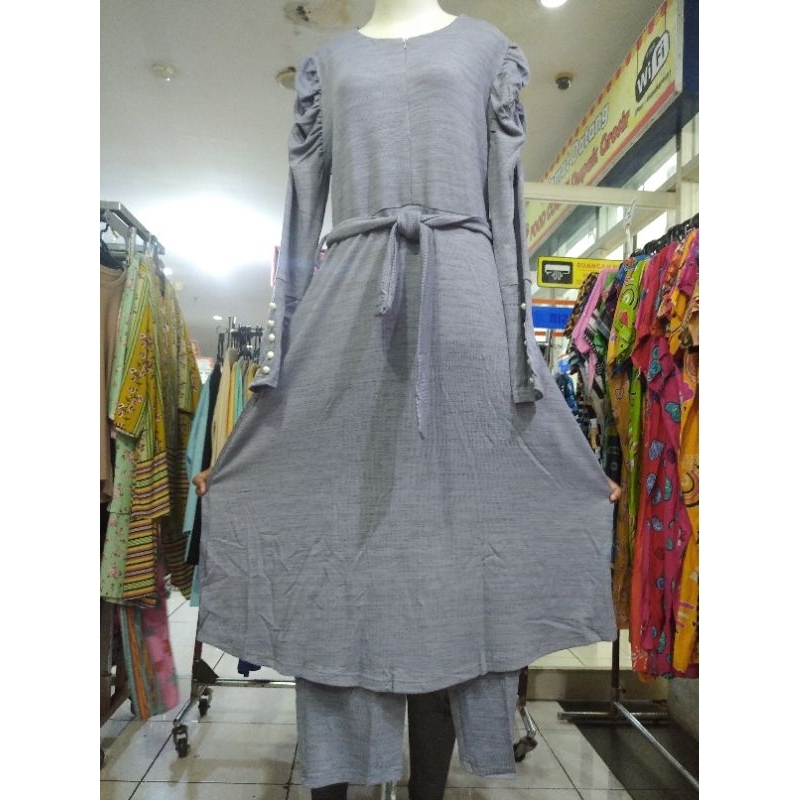 Obral Setelan celana bahan kaos rajut knit lembut long  busui resleting ld 110 pj cln 100 lk pinggan