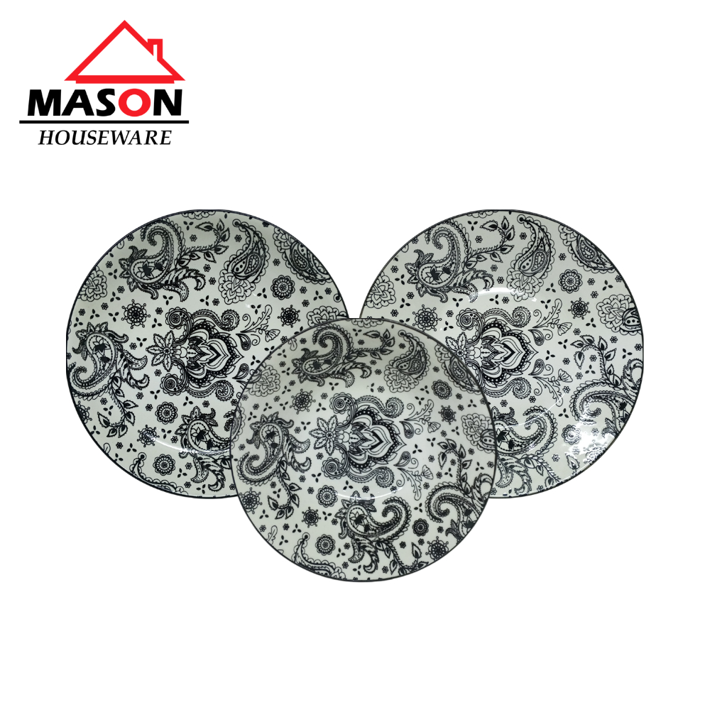 MASON DINNER SET PIRING KERAMIK BATIK  / PIRING KERAMIK / PIRING SALAD / MANGKUK BLACK FLOWER