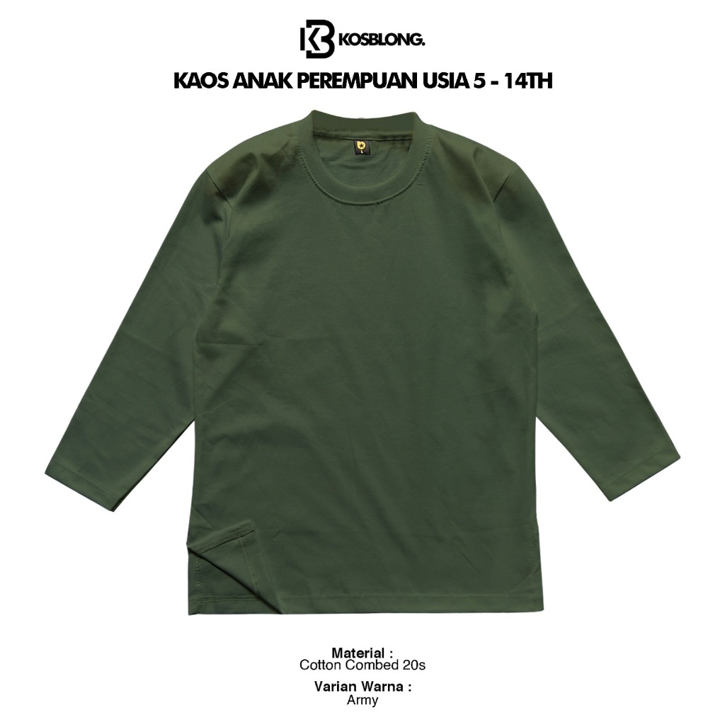 Kosblong Kaos Polos Anak Cotton Combed 20s Laki-laki dan Perempuan Lengan Panjang -Army