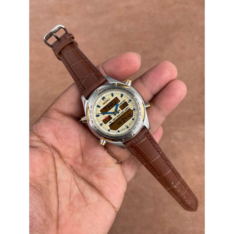 JAM TANGAN PRIA SEIKO WORLD TIME H021 QUARTZ JAPAN VINTAGE ORIGINAL