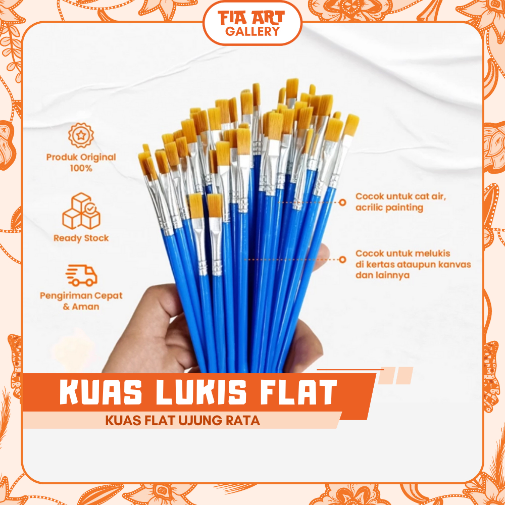 

Kuas Lukis Ujung Flat Cat Air Minyak Kanvas Paintbrush Painting brush Canvas Art Acrylic Painting Akrilik Palet Bahan Bulu Nylon 100% Lembut Awet