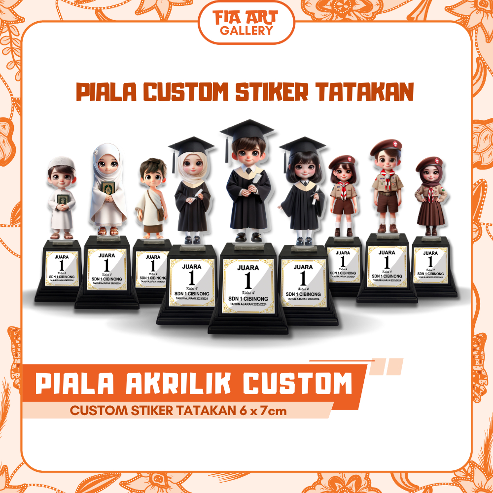 Custom Sticker Tatakan Piala Akrilik Pesantren Kilat Manasik Haji Pramuka Wisuda Anak Sekolah Souven