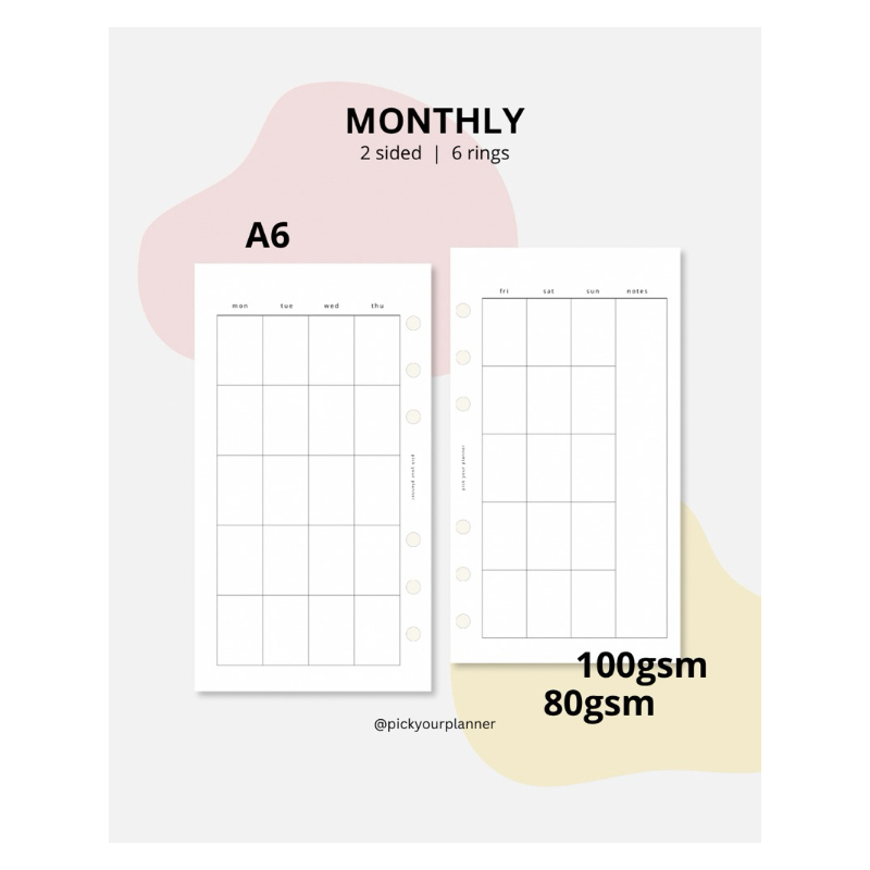 

A6 monthly planner refill binder