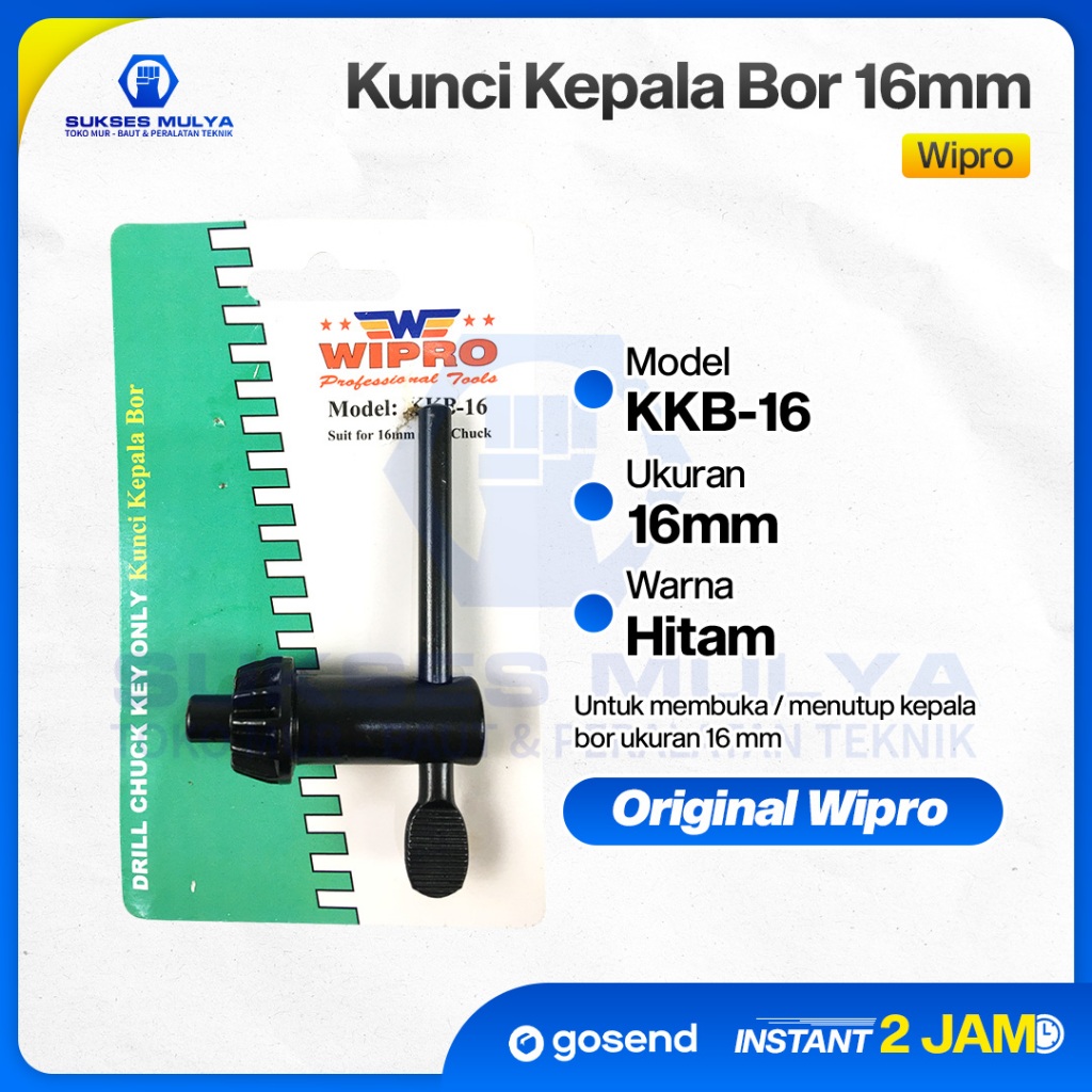 Wipro KKB-16 Kunci Kepala Bor 16mm Kunci Bor 16mm Hitam Key Chuck Dril