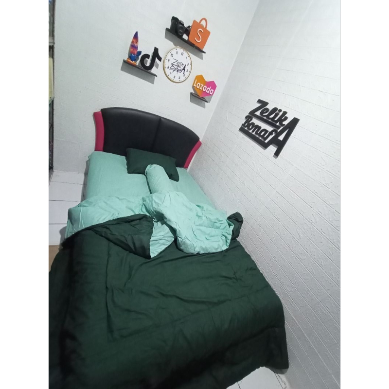 Bedcover Set Polos 2 Warna WARDAH Mix HIJAU BOTOL (Real Pict) | Bed Cover Set Polos HIJAU BOTOL x WA
