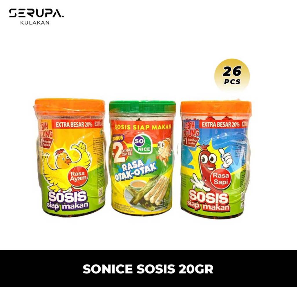

SOSIS SO NICE SIAP MAKAN RASA AYAM / SAPI / OTAK-OTAK 525gr / 1 toples isi 25