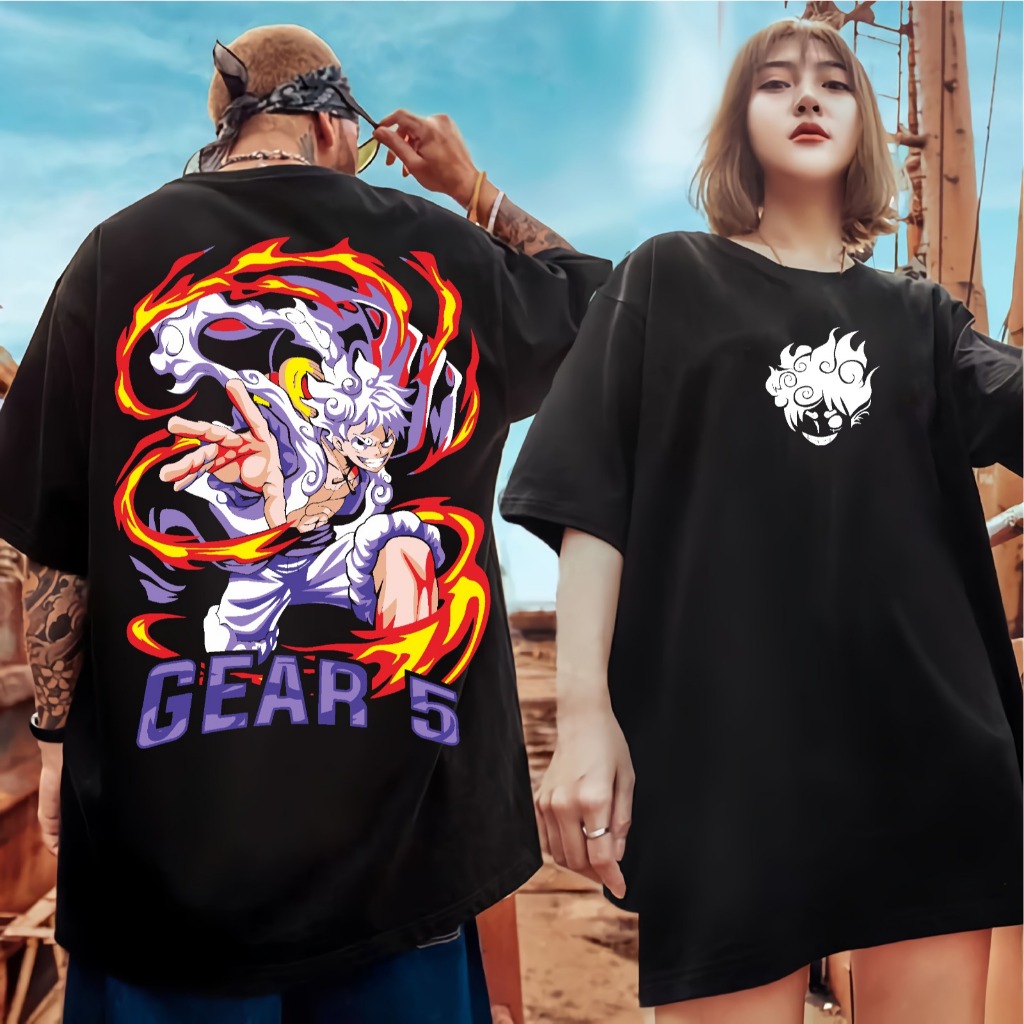 BAJU KAOS DISTRO MOTIF LUFFY GEAR 5 API BAJU KAOS PRIA BAJU KAOS WANITA BAJU KAOS KEKINIAN BAJU KAOS