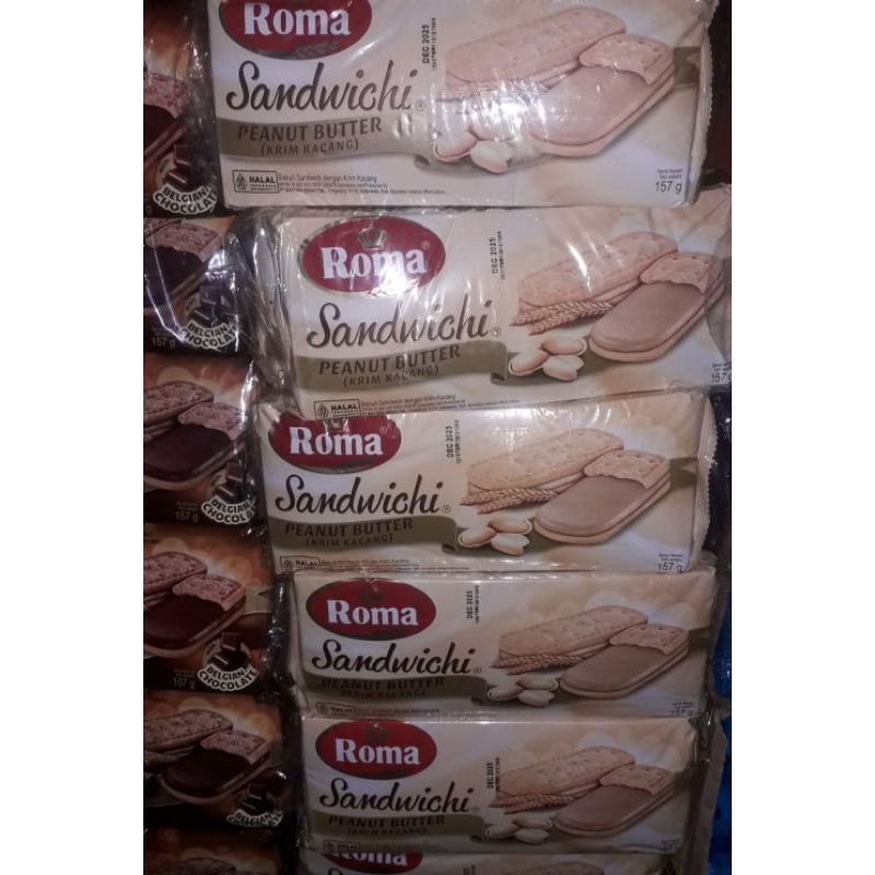 

ROMA SANDWICHI COKLAT BON BON, PEANUT BUTTER 157gr (1 pak isi 7 bisa mix)